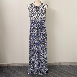 London Times Black and Blue Floral Maxi Dress